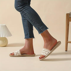 Women's Lace Linen Slides Casual Flat Home Non Slip Shoes