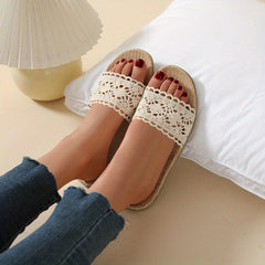 Women's Lace Linen Slides Casual Flat Home Non Slip Shoes