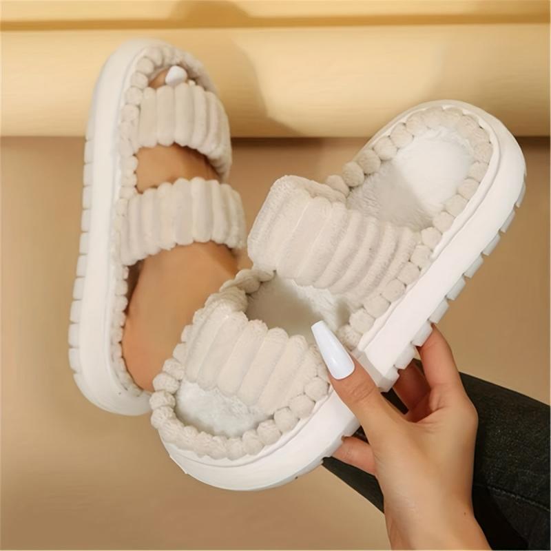Women's Plush Double Straps Slippers