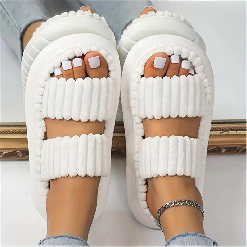 Women's Plush Double Straps Slippers