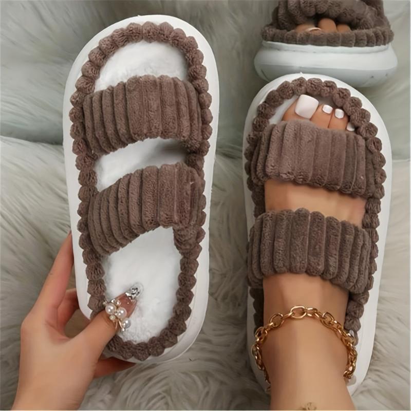 Women's Plush Double Straps Slippers