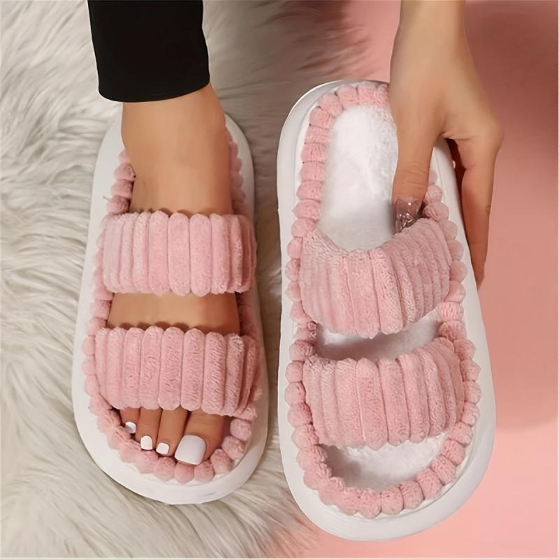 Women's Plush Double Straps Slippers