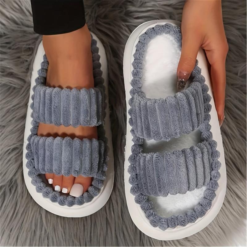 Women's Plush Double Straps Slippers