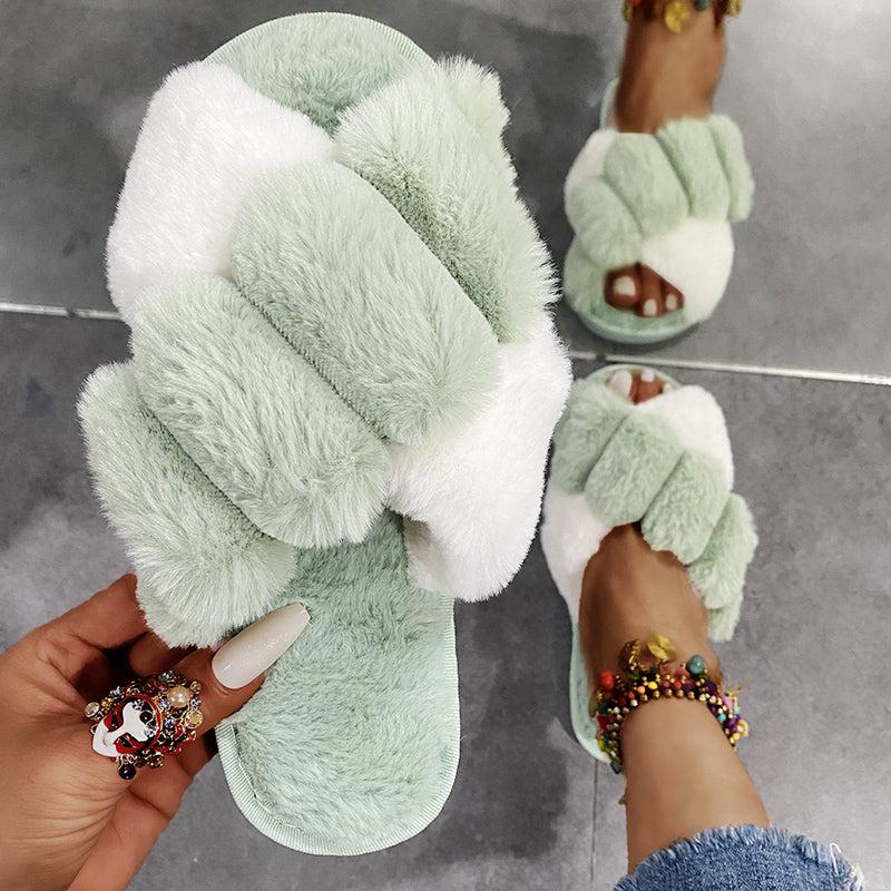 Women's Plush Open Toe Slides Indoor Slippers