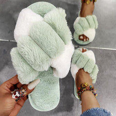 Women's Plush Open Toe Slides Indoor Slippers
