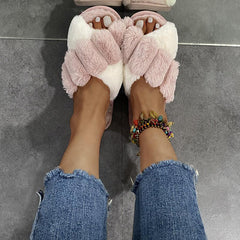 Women's Plush Open Toe Slides Indoor Slippers