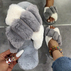 Women's Plush Open Toe Slides Indoor Slippers
