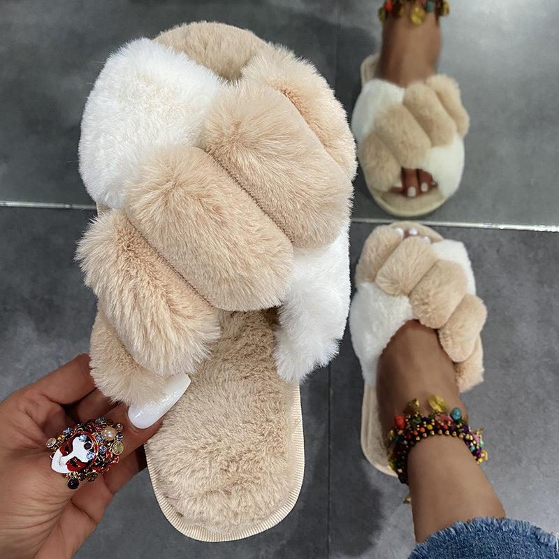 Women's Plush Open Toe Slides Indoor Slippers