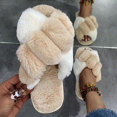 Women's Plush Open Toe Slides Indoor Slippers