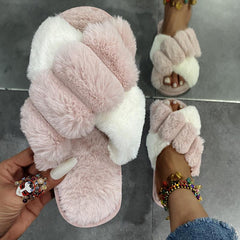 Women's Plush Open Toe Slides Indoor Slippers