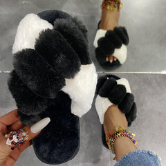 Women's Plush Open Toe Slides Indoor Slippers