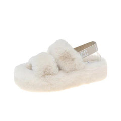 Women's Fluffy Platform Sandals Comfy Plush Slip On Slides Shoes