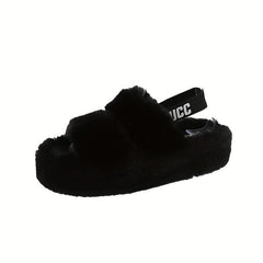 Women's Fluffy Platform Sandals Comfy Plush Slip On Slides Shoes