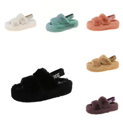 Women's Fluffy Platform Sandals Comfy Plush Slip On Slides Shoes