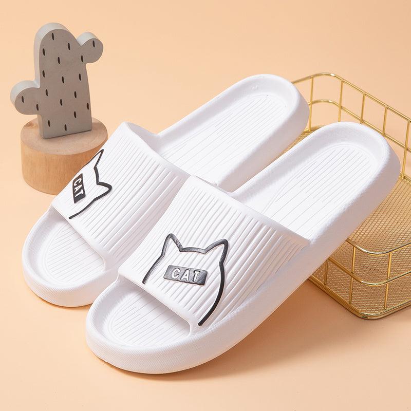 Women's Letter & Cat Flat Slides Shoes Solid Open Toe Slippers