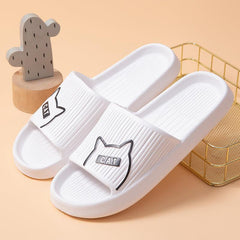 Women's Letter & Cat Flat Slides Shoes Solid Open Toe Slippers