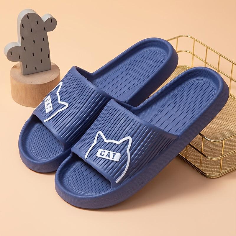 Women's Letter & Cat Flat Slides Shoes Solid Open Toe Slippers