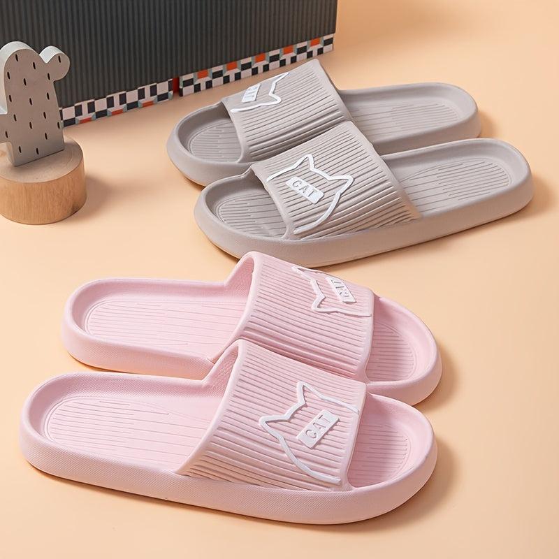 Women's Letter & Cat Flat Slides Shoes Solid Open Toe Slippers
