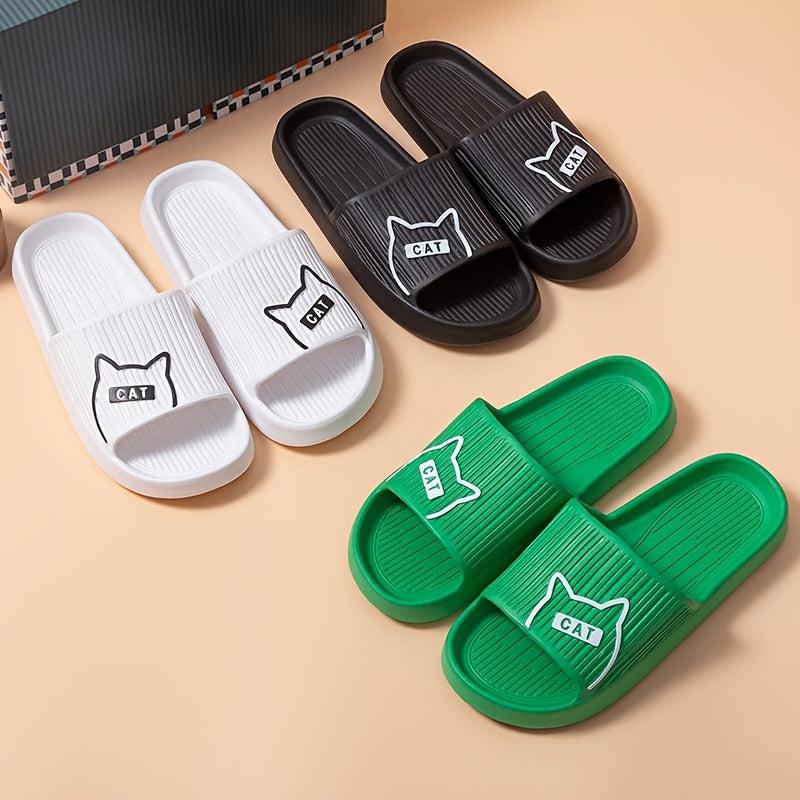Women's Letter & Cat Flat Slides Shoes Solid Open Toe Slippers
