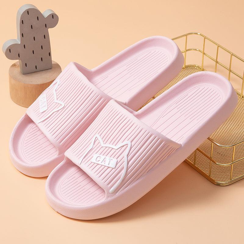 Women's Letter & Cat Flat Slides Shoes Solid Open Toe Slippers