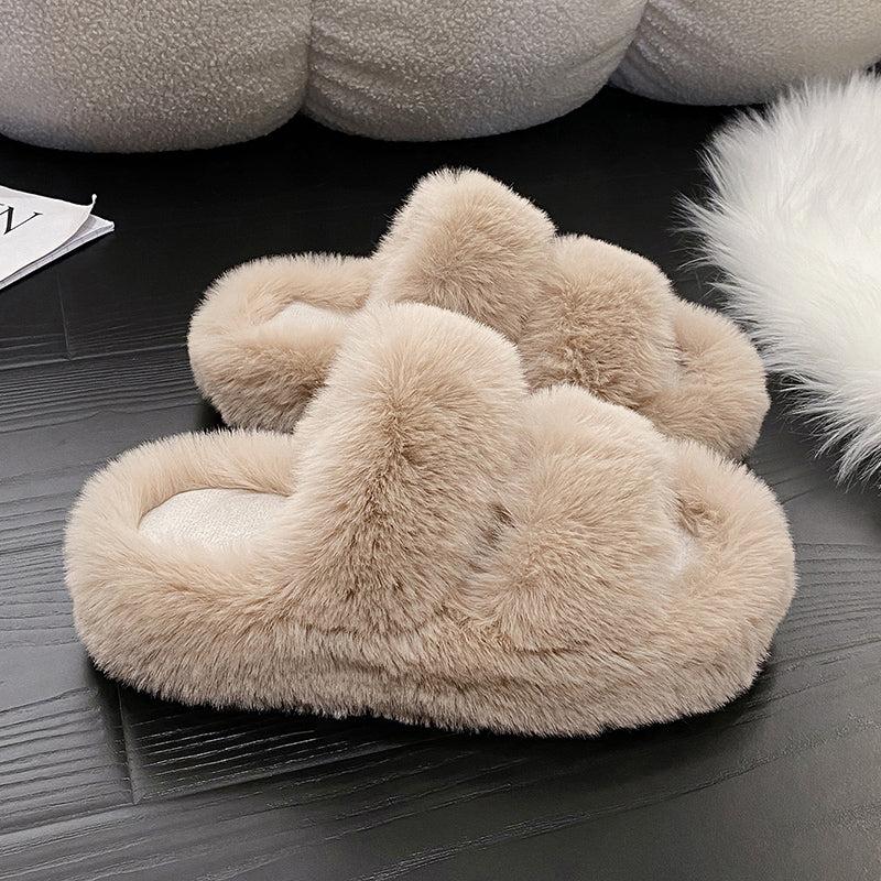 Women's Plush Slippers Double Strap Open Toe Slides