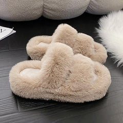 Women's Plush Slippers Double Strap Open Toe Slides