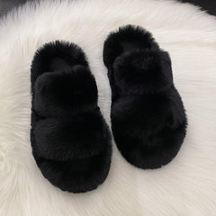 Women's Plush Slippers Double Strap Open Toe Slides