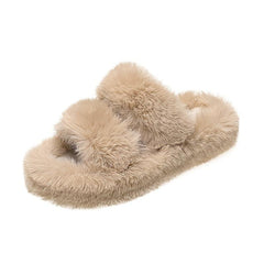 Women's Plush Slippers Double Strap Open Toe Slides