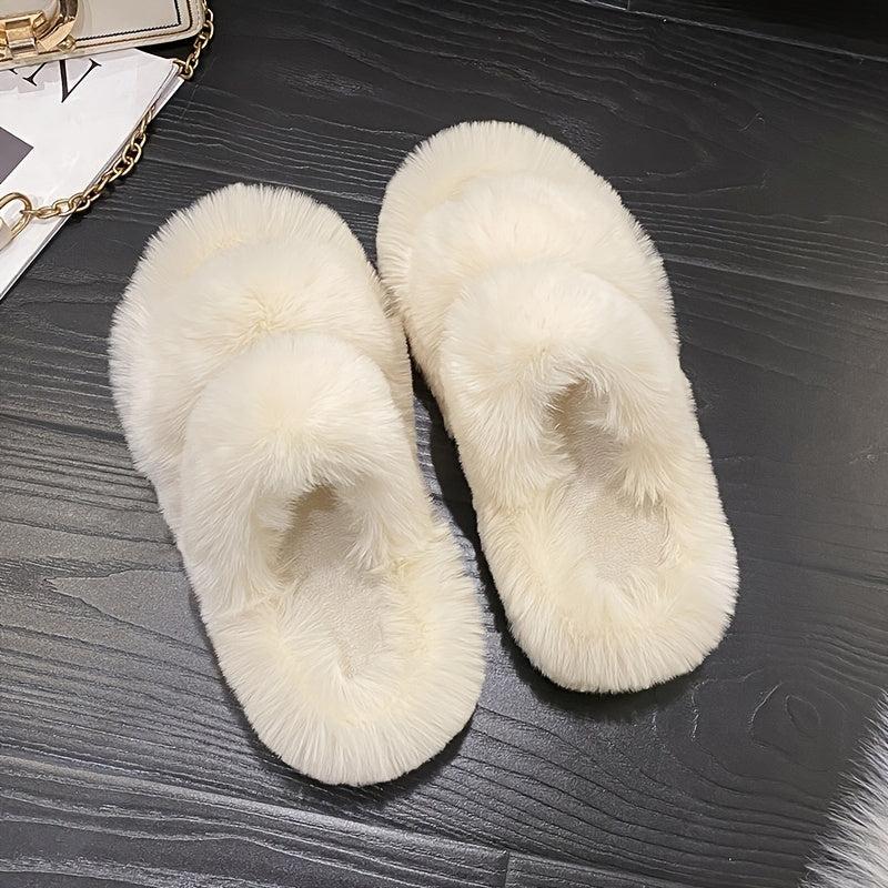 Women's Plush Slippers Double Strap Open Toe Slides