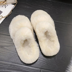 Women's Plush Slippers Double Strap Open Toe Slides