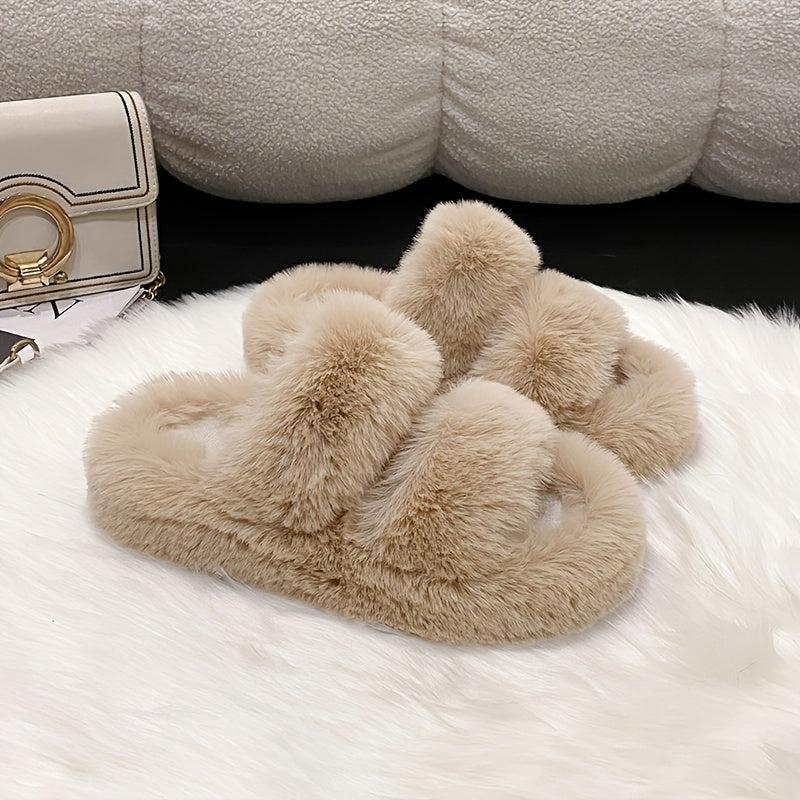 Women's Plush Slippers Double Strap Open Toe Slides