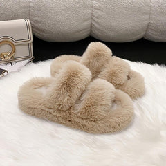 Women's Plush Slippers Double Strap Open Toe Slides