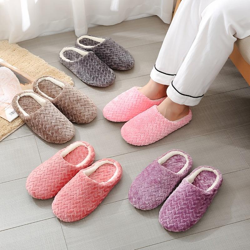 Women's Warm Plush Indoor Slippers - Cozy Closed Toe Non Slip Shoes