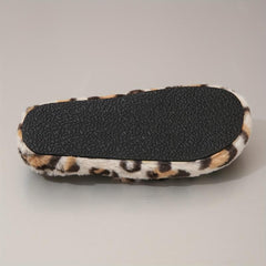 Leopard Printed Plush Slippers Open Toe Elastic Strap Slides