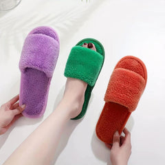 Women's Plush Indoor Slippers Warm & Comfy Anti Skid House Fluffy Slides