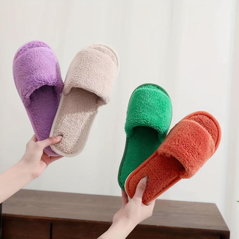 Women's Plush Indoor Slippers Warm & Comfy Anti Skid House Fluffy Slides