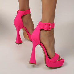 Platform High Heel Open Toe Pumps Buckle Strap