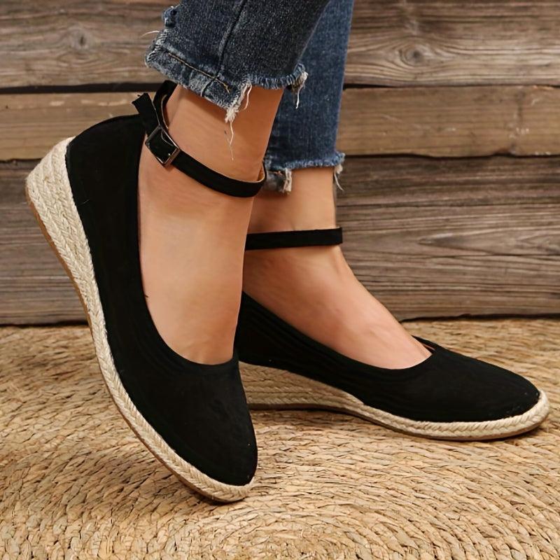 Women's Espadrilles Wedge Heel Shoes Ankle Buckle Strap Casual Walking Shoes