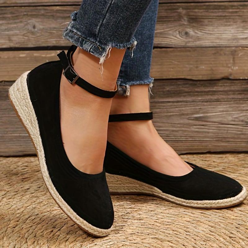 Women's Espadrilles Wedge Heel Shoes Ankle Buckle Strap Casual Walking Shoes