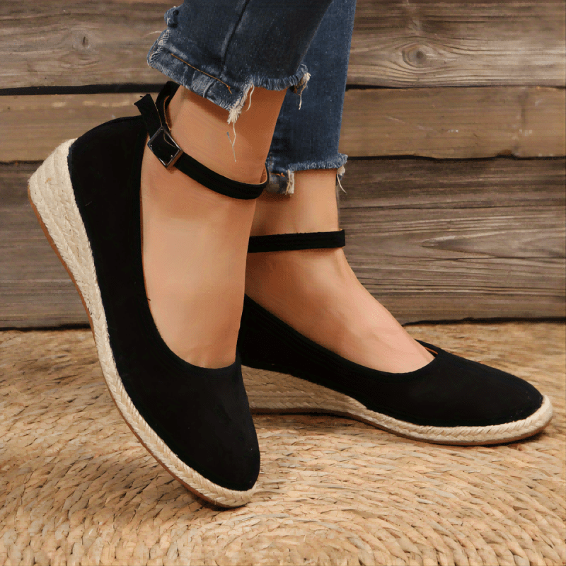 Women's Espadrilles Wedge Heel Shoes Ankle Buckle Strap Casual Walking Shoes