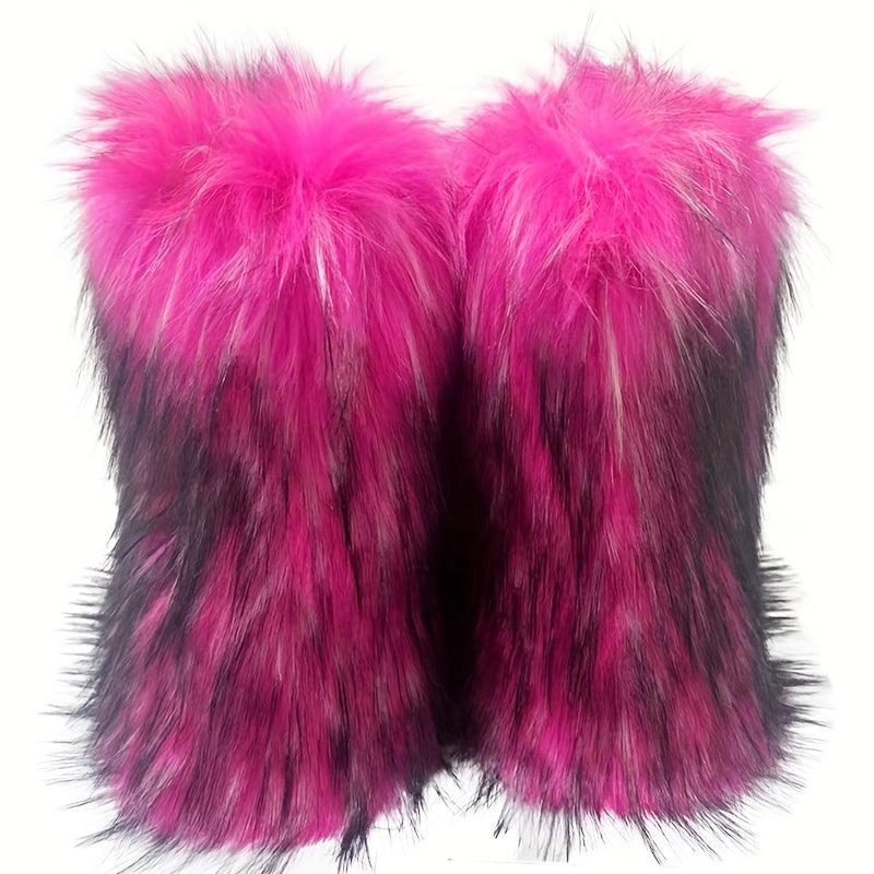 Women's Furry Mid Calf Snow Boots Plush Warm Winter Thermal Fuzzy Boots