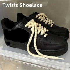 Linen Weave 7mm Round Shoelace High Canvas Sneakers