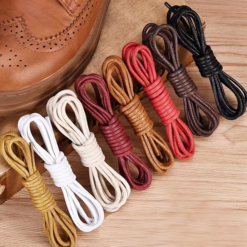 Cotton Waxed Shoelaces Solid Round Oxford Shoe Laces - Waterproof