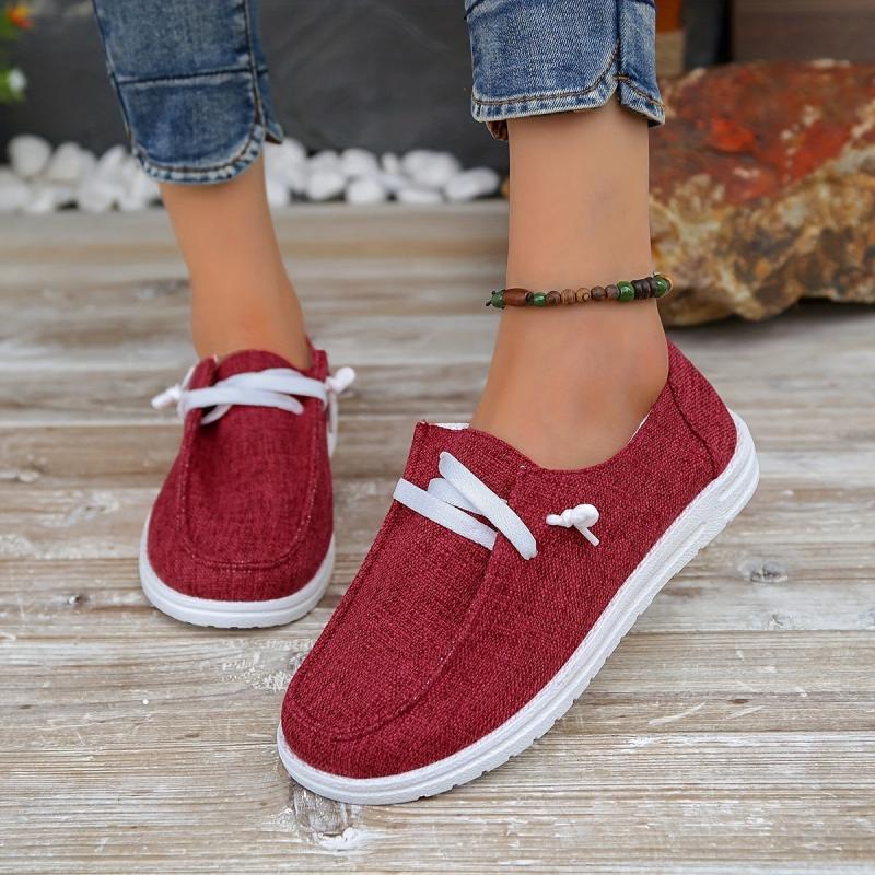 Women's Solid Canvas Shoes Casual Lace Up Outdoor Shoes Lightweight Low Top