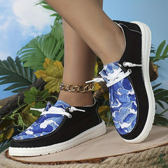 Women's Wave Printed Canvas Shoes Casual Low Top Lace Up Walking Sneakers
