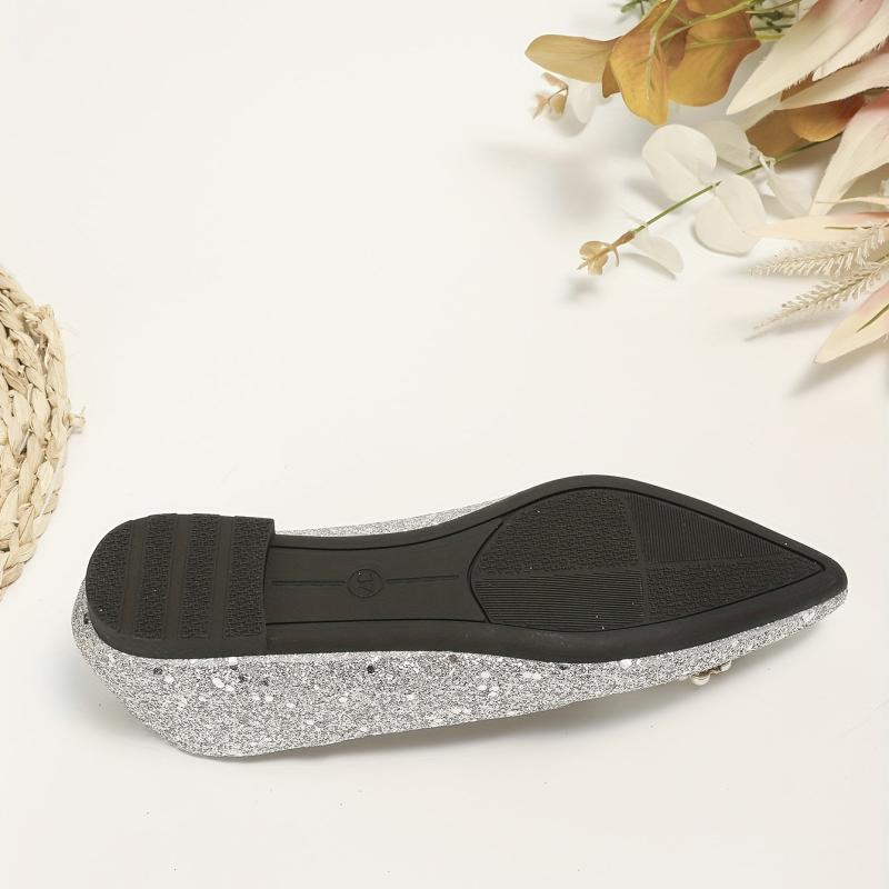 Women's Faux Pearl Flat Shoes Glitter Sequins Wedding Shoes