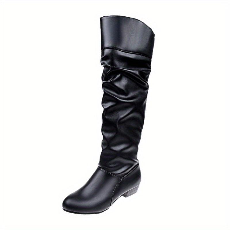 Women's Slouchy Mid Calf Boots Low Heeled Pull On Boots