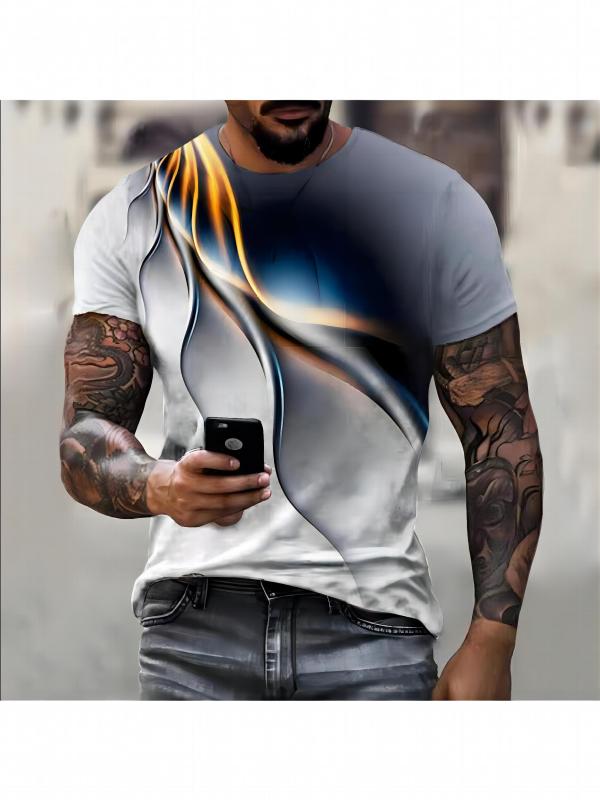 Men's Flame Graphic T shirt Comfy 3D Print Stretch Crew Neck Tee