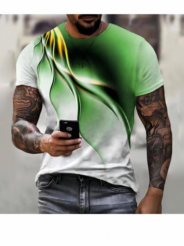 Men's Flame Graphic T shirt Comfy 3D Print Stretch Crew Neck Tee
