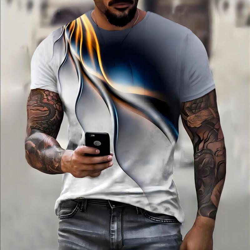 Men's Flame Graphic T shirt Comfy 3D Print Stretch Crew Neck Tee